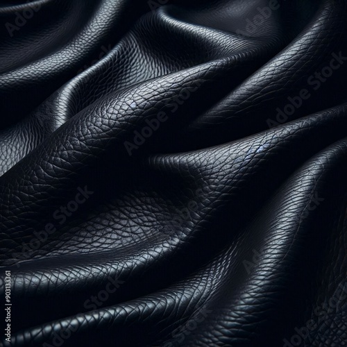 black leather, leather folds, leather texture, leather fabric, close-up, macro photo