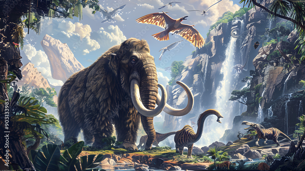Illustration Of Extinct Animals Woolly Mammoth Dodo Bird Saber 