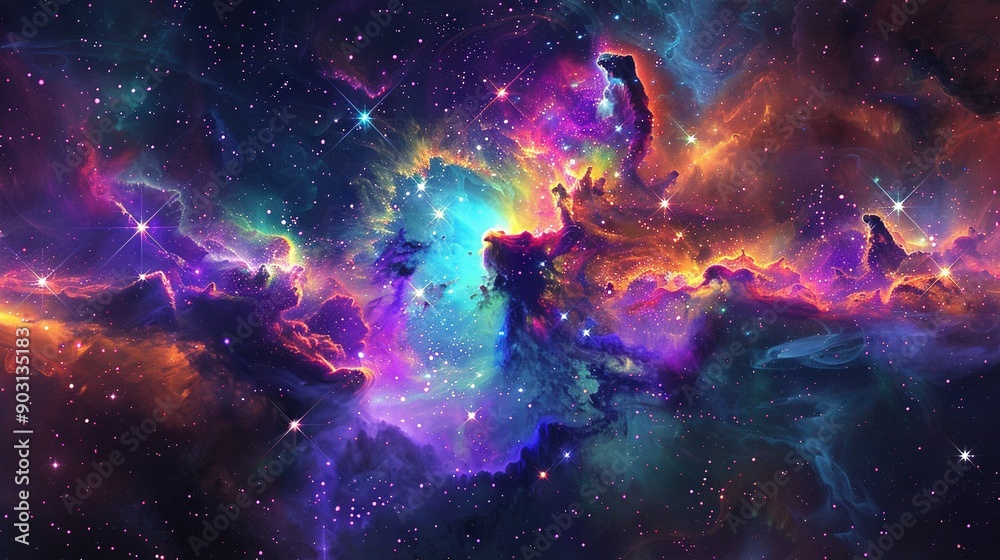 Fototapeta premium A vibrant celestial body with myriad stars and an extensive star grouping at its core, illuminated by the moon