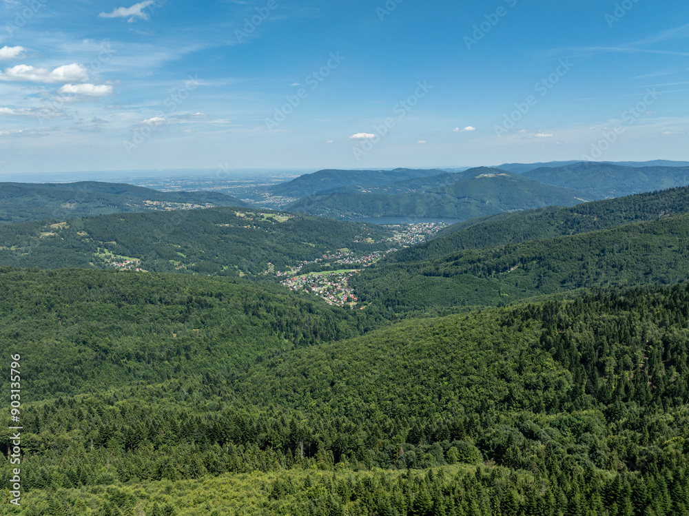 Beskid summer mountains panorama. Stunning drone view of summer green forests in the Beskids, Bielsko-Biała,Lake Zywieckie, Gora Zar, . Beskid summer mountains panorama. Stunning drone view of summer green forests in the Beskids, Bielsko-Biała,Lake Zywieckie, Gora Zar, .