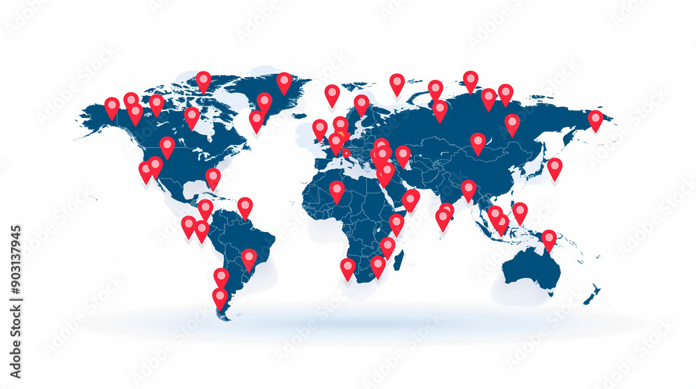 Fototapeta premium Graphic of global bird flu outbreak with a world map, red markers indicating affected areas, clear and informative 