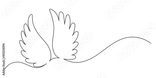 Angel wings. Continuous line drawing.