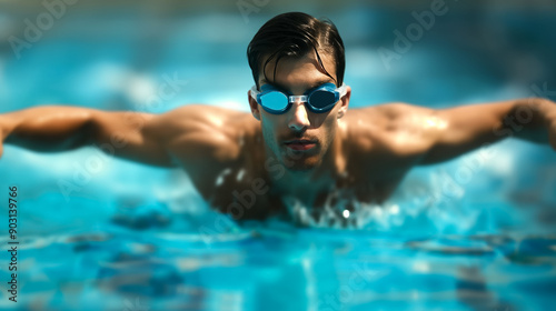 Swimmer executing a perfect freestyle stroke, powerful and precise movements 