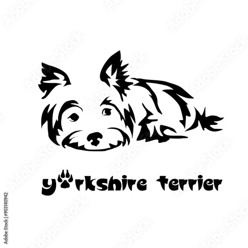 Stylized Yorkshire Terrier. Vector drawing of a small dog. Gestalt animal design