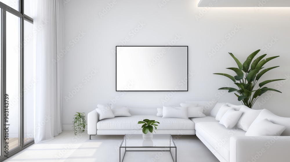 A modern living room with a sectional sofa, a glass coffee table, and a flat-screen TV mounted on the wall, with copy space, high-resolution photo, realistic photo A modern living room with a sectional sofa, a glass coffee table, and a flat-screen TV mounted on the wall, with copy space, high-resolution photo, realistic photo