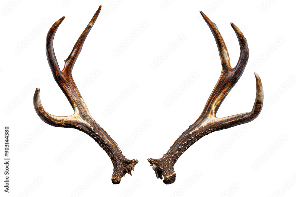 Pair of Deer Antlers Isolated on White Background with Detailed Texture Pair of Deer Antlers Isolated on White Background with Detailed Texture