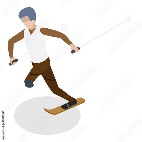 3D Isometric Flat Vector Set of Paralympians, Sportsmen with Disabilities. Item 3