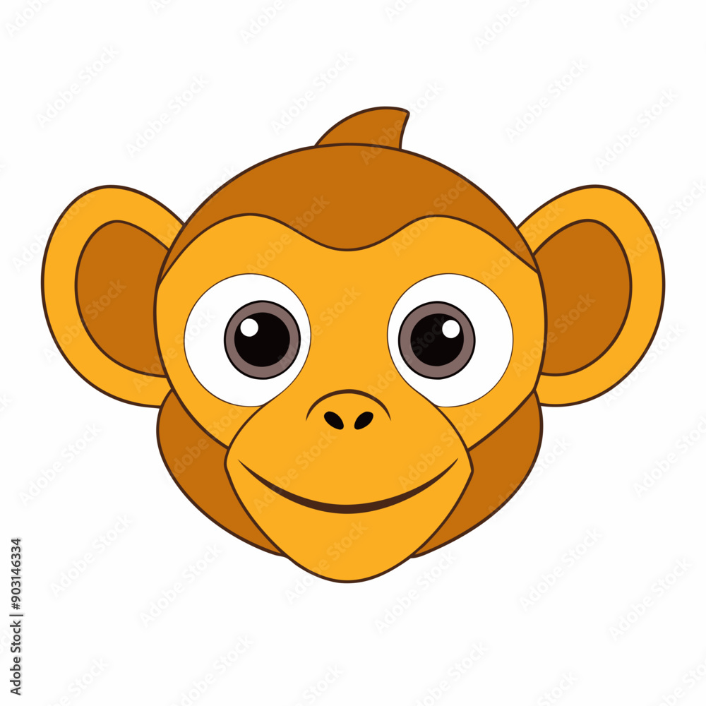 Vector Line Art of Cute Monkey Face Illustration in White Background ...