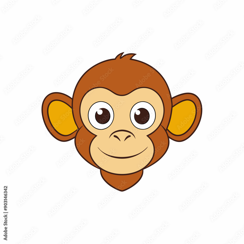Vector Line Art of Cute Monkey Face Illustration in White Background ...