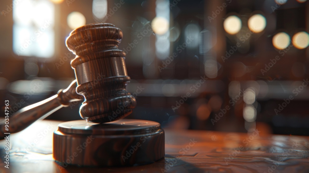 Closeup of a Wooden Judge's Gavel in a Courtroom Setting Closeup of a Wooden Judge's Gavel in a Courtroom Setting