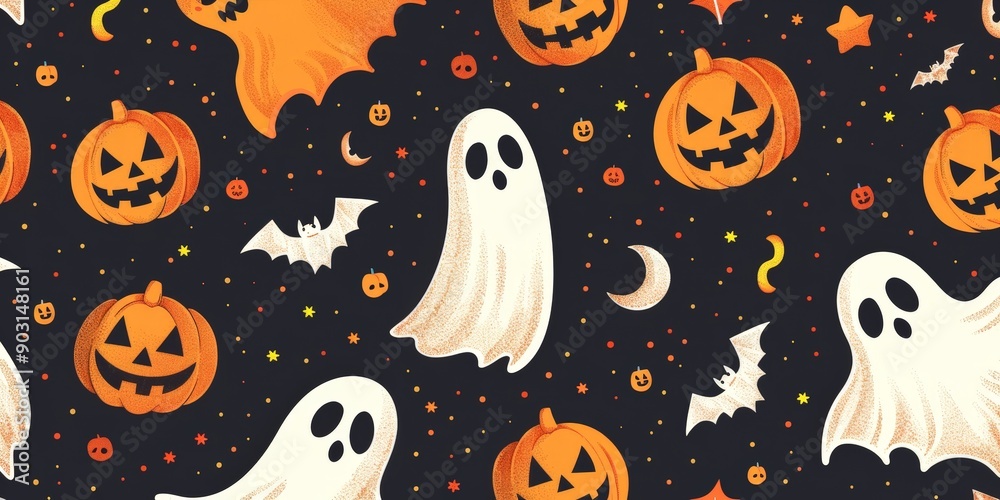 Seamless Halloween Pattern with Festive Icons Seamless Halloween Pattern with Festive Icons