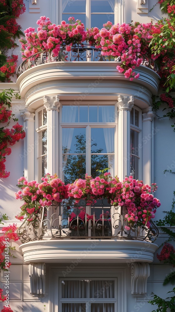 A charming spring balcony covered in vibrant pink blossoms.
A charming spring balcony covered in vibrant pink blossoms.