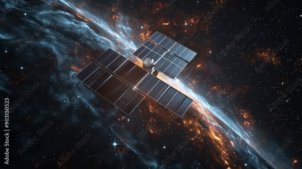 Satellite Orbiting in a Starry Sky with Nebulae Satellite Orbiting in a Starry Sky with Nebulae