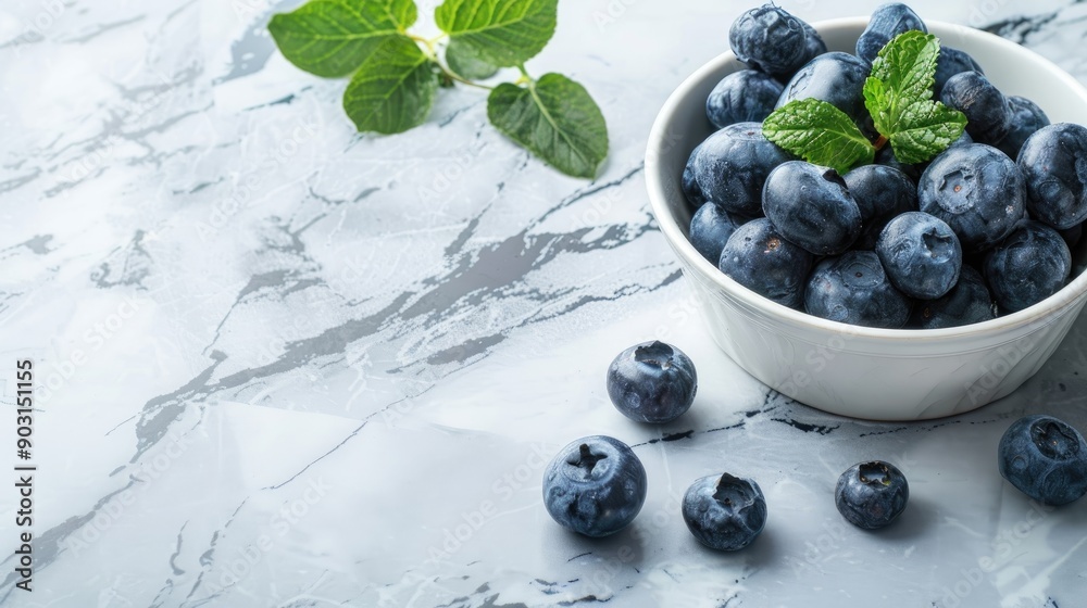 Fresh blueberries on marble table top view with text space Fresh blueberries on marble table top view with text space