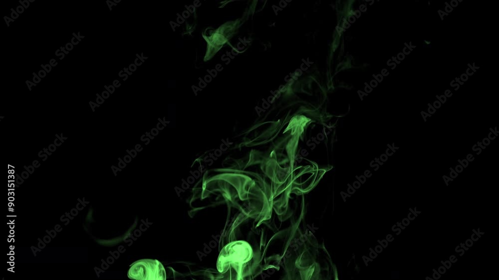Real green smoke from incense on black background, smoke overlay in slow motion. Close up, ProRes 422, 10 bit