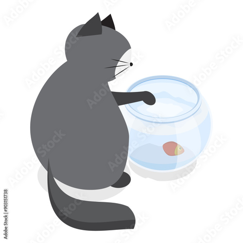 3D Isometric Flat Vector Illustration of Naughty Pets, Scenes With Cute Cats. Item 4