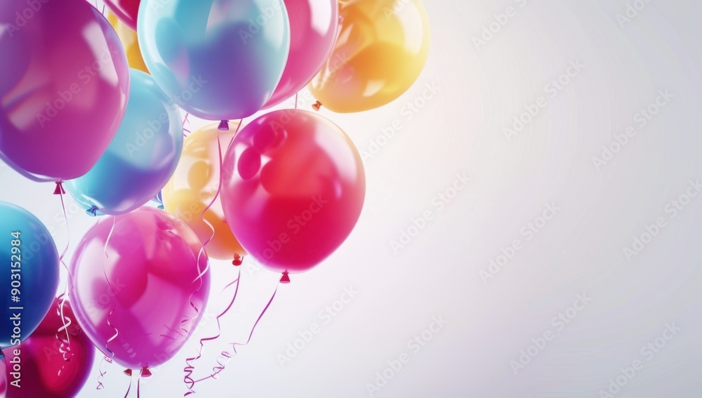 Colorful balloons flying in the air on a white background, for a birthday party decoration banner template with copy space areas for text Generative AI Colorful balloons flying in the air on a white background, for a birthday party decoration banner template with copy space areas for text Generative AI