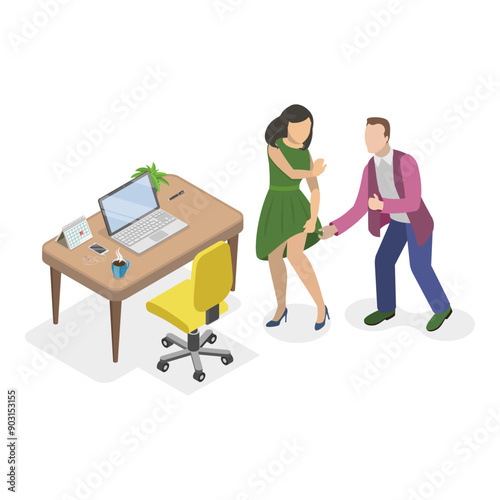 3D Isometric Flat Vector Illustration of Sexual Harassment, Assault and Abuse at Office. Item 2