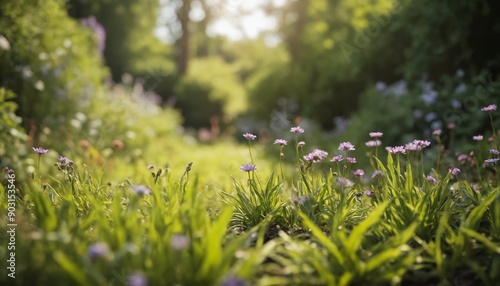 A serene path through lush green foliage in a tranquil garden