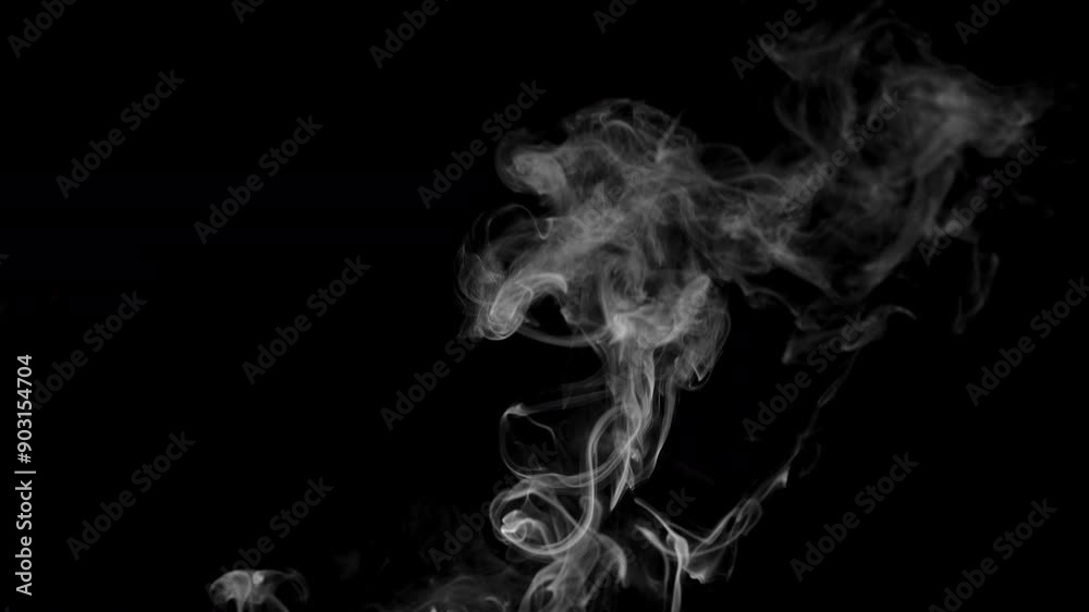Real smoke from incense on black background, smoke overlay in slow motion. Close up.