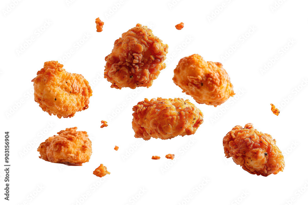 Crispy Golden Chicken Nuggets with Tasty Breaded Coating Against a White Background Crispy Golden Chicken Nuggets with Tasty Breaded Coating Against a White Background