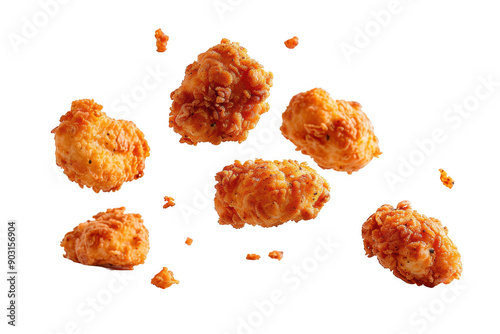 Crispy Golden Chicken Nuggets with Tasty Breaded Coating Against a White Background