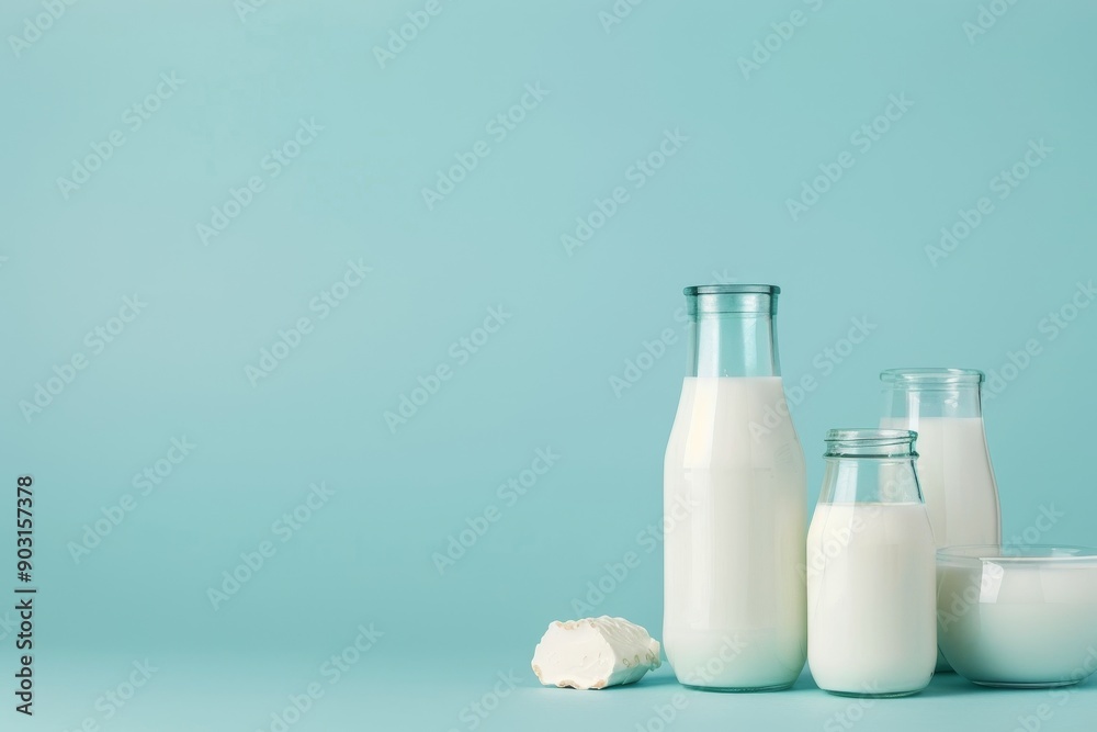 dairy products on blue background dairy products on blue background