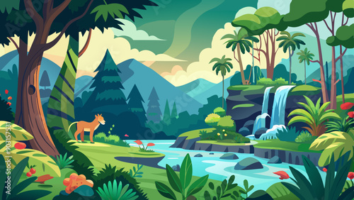 Jungle landscape with animals