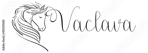 vaclava - colore nero - nome scritto - grafica vettoriale con cavallo stilizzato con cuore - per siti web, auguri, banner, biglietti, tag, t-shirt, felpe, stampe, cricut, silhouette, scrapbooking