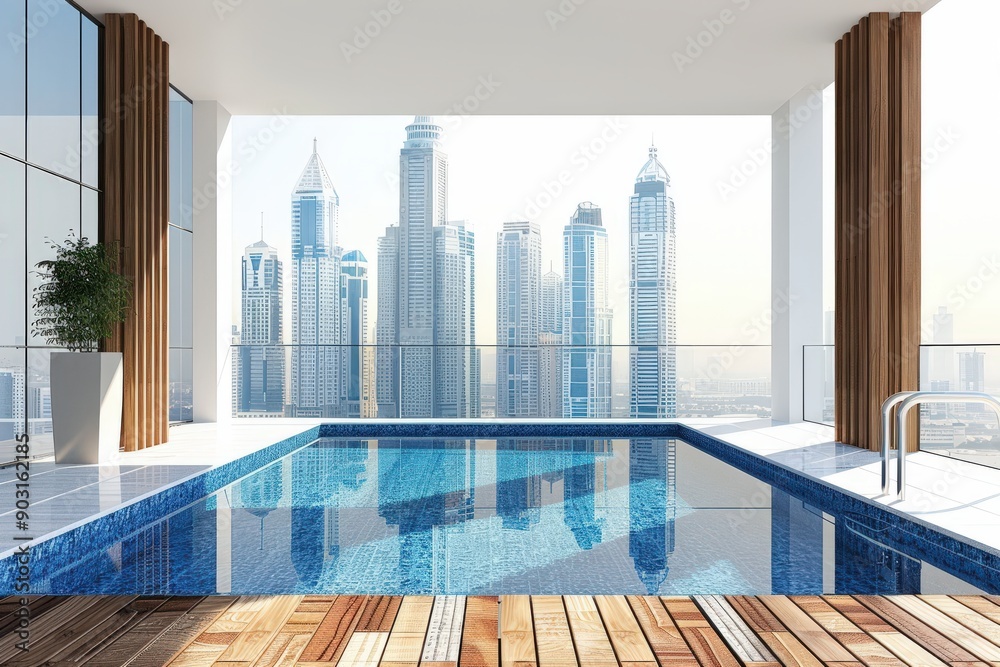 Fototapeta premium Modern Rooftop Infinity Pool with City Skyline View.