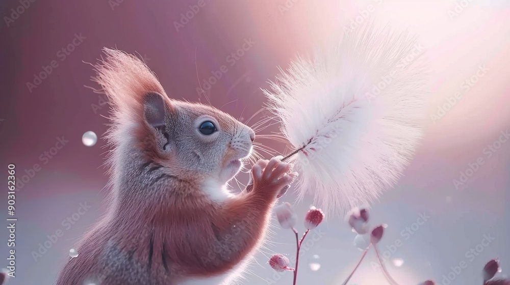 Squirrel with Dandelion in Mouth and Standing on Hind Legs Squirrel with Dandelion in Mouth and Standing on Hind Legs