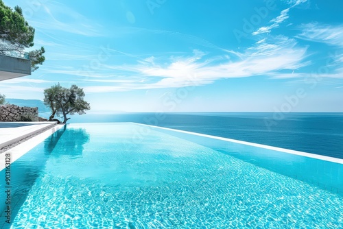 Infinity Pool Overlooking the Ocean on a Sunny Day.