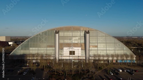 Tight aerial dolly shot of Milton Keynes Xscape