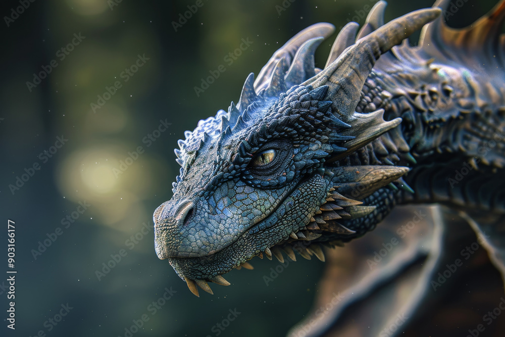 A dragon with a blue face and green eyes A dragon with a blue face and green eyes