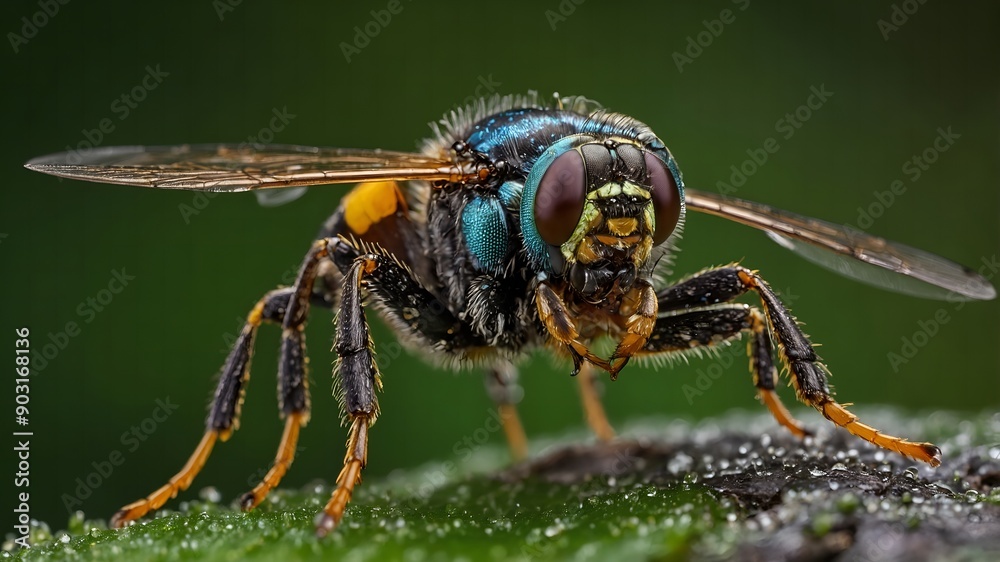 Tranquil dragonfly resting on a broad green leaf by a pond Tranquil dragonfly resting on a broad green leaf by a pond
