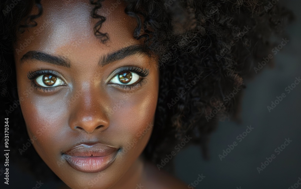 A striking portrait showcasing a strong black woman with stunning features and expressive eyes, radiating confidence and beauty A striking portrait showcasing a strong black woman with stunning features and expressive eyes, radiating confidence and beauty