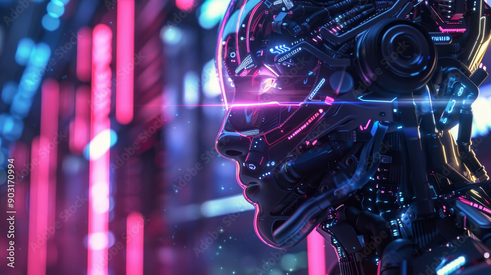 Fototapeta premium A futuristic robot with glowing eyes