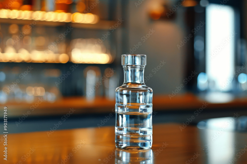 A clear bottle of water sits on a wooden table A clear bottle of water sits on a wooden table