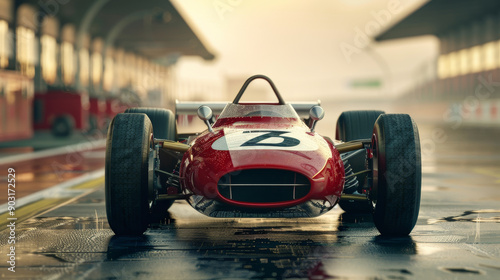 A red race car with the number 6 on the hood