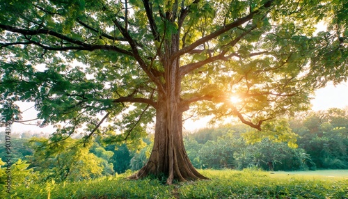 Big tree in forest. Green life background