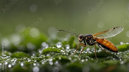 Radiant beetle among the vibrant greenery of the dense forest