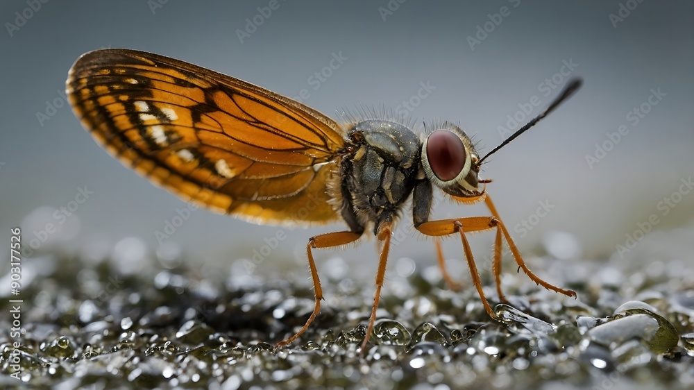 Sleek dragonfly in mid flight over a pond Sleek dragonfly in mid flight over a pond