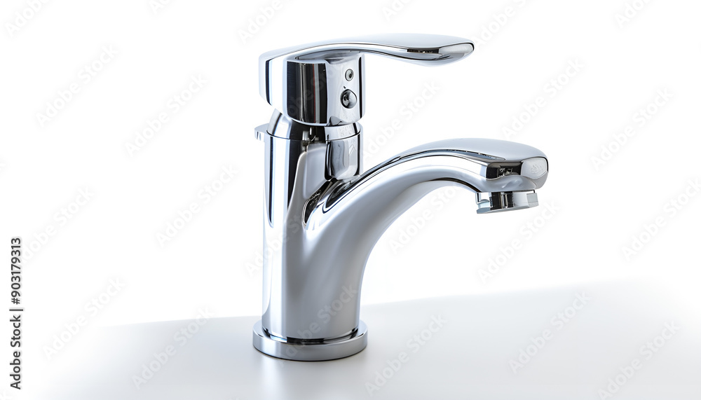 Modern Chrome Faucet with Single Lever Isolated on white background Modern Chrome Faucet with Single Lever Isolated on white background