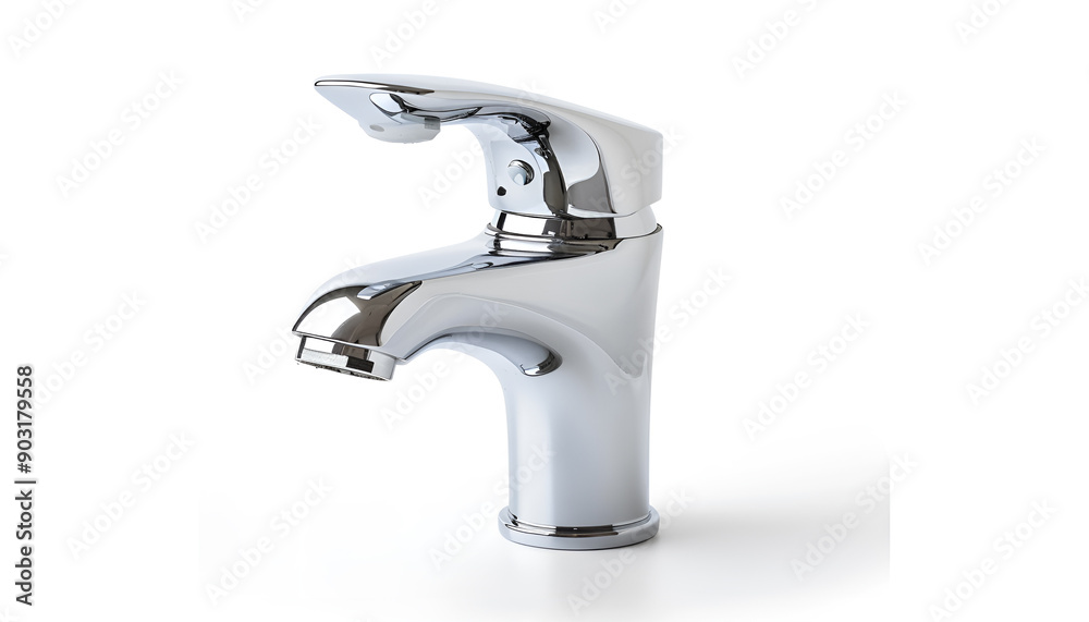 Modern Chrome Faucet with Single Lever Isolated on white background Modern Chrome Faucet with Single Lever Isolated on white background
