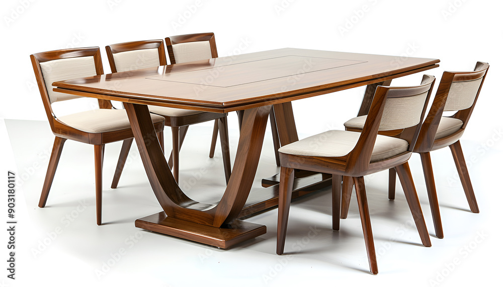 Elegant Wooden Dining Table with Matching Chairs Isolated on white background Elegant Wooden Dining Table with Matching Chairs Isolated on white background