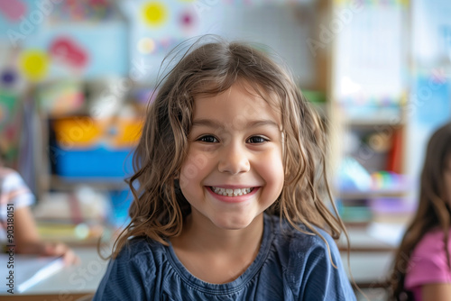 smiling kid on the lesson. children playing in the classroom in the school. back to school. AI Generated