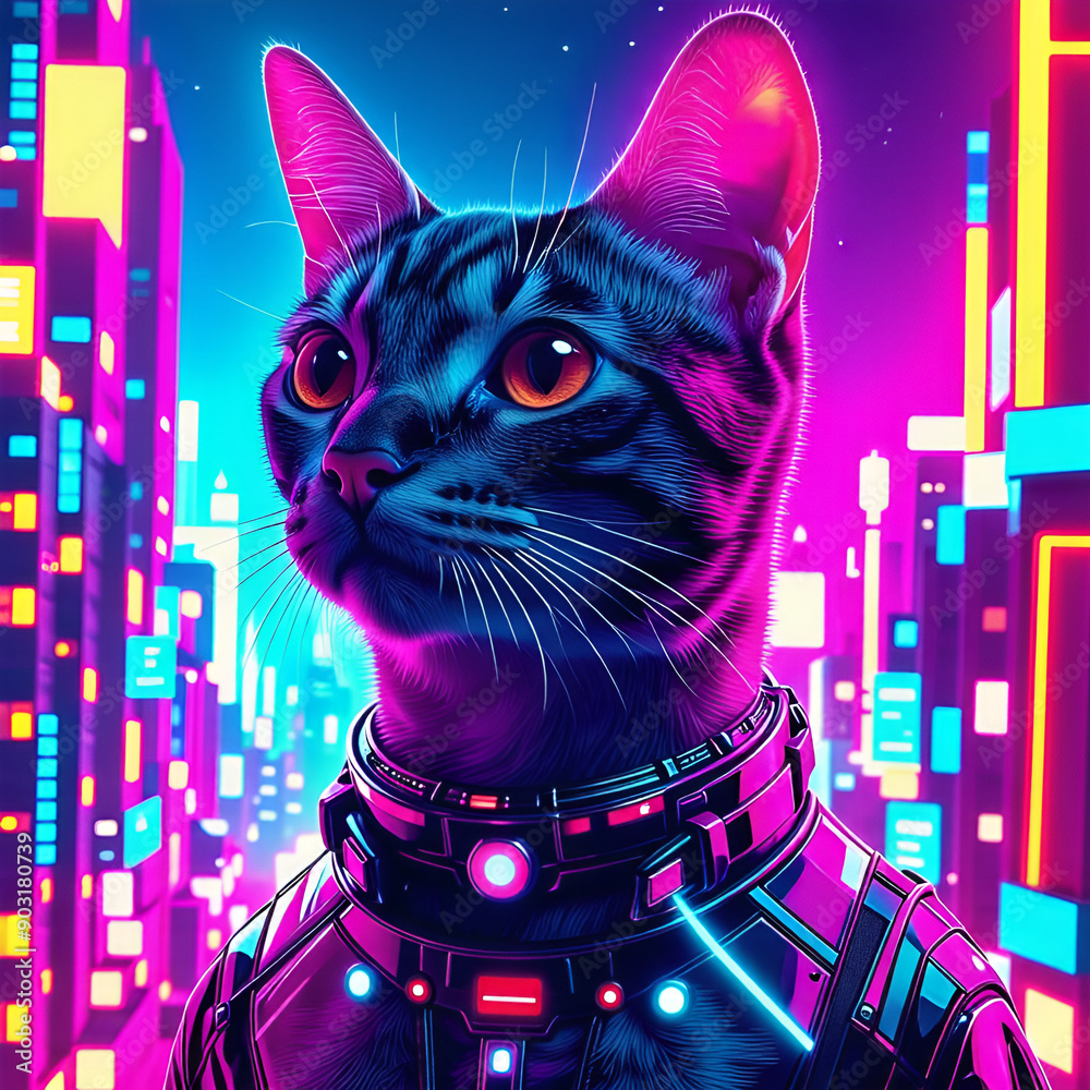 Fototapeta premium Picture a cyberpunk cat. Generative AI