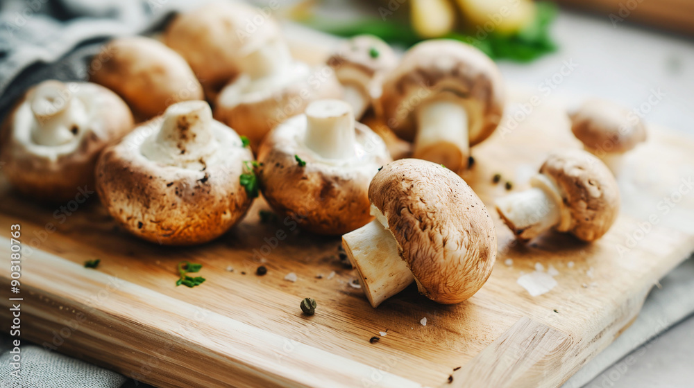 Champignons on a wooden board Champignons on a wooden board