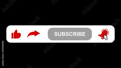 Animated pop up buttons like subscribe share and notification transparent background with trendy style with alpha channel