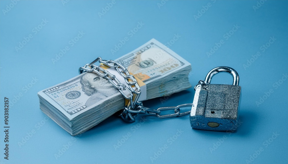 bundle of banknotes tied to a chain bundle of banknotes tied to a chain